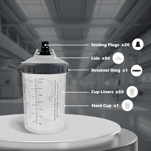 Disposable Paint Cups with Porphis Special Spray Gun Adapter Kit - 400ml/13.5oz - No-Clean Automotive Mixing Cups for HVLP Gravity Spray Guns - Auto Body Painting Supplies (50 Sets) - color: Dis-400ml-50pcs