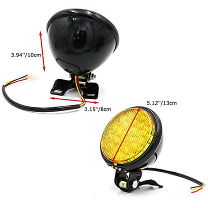 0011 Universal Motorcycle Headlight 5'' Head Lamp Front for Chopper Bobber Cruiser Black Yellow - color: black yellow