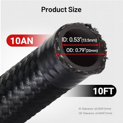 EVIL ENERGY 10AN Fuel Line Kit, 10AN Hose Nylon Braided Fuel Line Hose Fitting Kit CPE Fuel Hose 10FT Black - size: 10AN 10FT