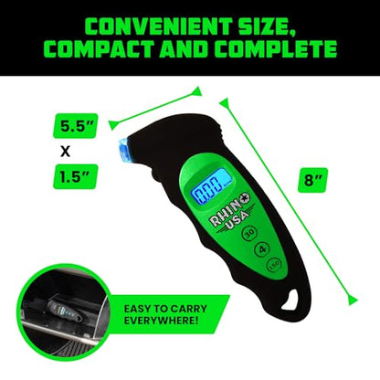 Rhino USA Digital Tire Pressure Gauge (150 PSI) - LCD Backlit Display - color: Green, size: 150 PSI