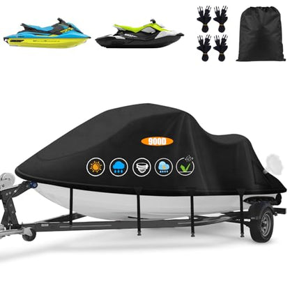 Jetski Cover 900D Waterproof for Yamaha Kawasaki,136IN-145IN 3 Seater PWC - color: Black-900-D, size: 3XL-136"-145"