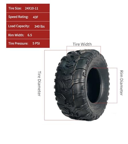 GarveeTech 24x10x11 ATV Tires, 2 Pack 24x10-11 ATV UTV Tires 24 10 11 All Terrain Tires for Trail, Desert, Mud, Dirt, Street, Sand, 4PR Tubeless - size: AT24X10-11, style: Pattern B