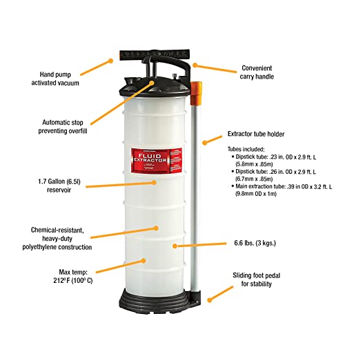 JohnDow Industries 1.7 Gallon JDI-172EV Manual Hand Pump Fluid Evacuator/Extractor, White