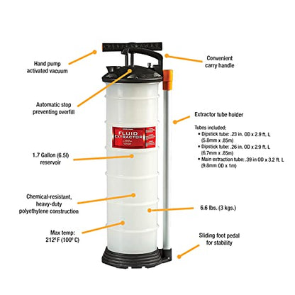 JohnDow Industries 1.7 Gallon JDI-172EV Manual Hand Pump Fluid Evacuator/Extractor, White