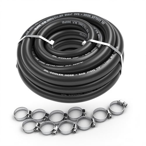 1/2 Transmission Oil Cooler Hose J1532 Fuel Line Hose 300PSI Push Lock with Clamps 10FT - size: 1/2 10FT with Clamps