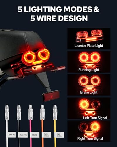 Benlari Upgraded Motorcycle Tail Light, 90LEDs Brake Lights, IP67 Waterproof Turn Signals Running with License Plate Bracket Fit for Street Bike Cruiser Chopper Bobber (Red) - color: Red