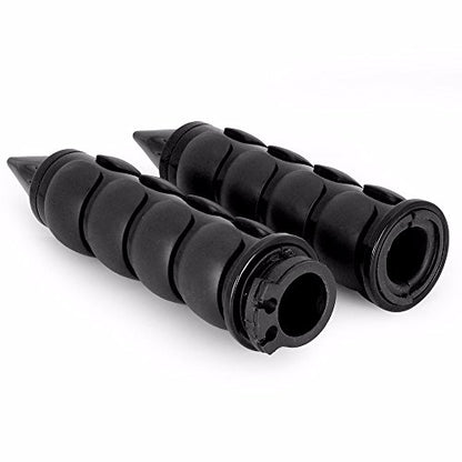 TRHB114A-1"-BK Spike Black Comfort Rubber Motorcycle Handlebar Hand Grips (1 inch) Custom Black Billet Grips Compatible with Cruisers/Choppers/Harley Davidson