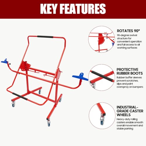 Adjustable Bumper Repair Stand, Multiple Angles, 6 Locking Positions Wheels - Sand, Prep, Spray Primer, Paint Bodywork Securely Holds Plastic Car Bumper Covers for Automotive Bodyshop Repair