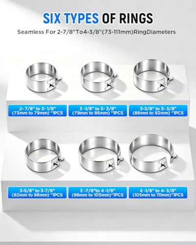 Piston Ring Compressor Tool, Thickened Adjustable 6 Piston Rings (2-7/8" - 4-5/8") and Pliers - Piston Ring Tool for Car, Truck & Motorcycle Installation, with Storage Box, Natural Metal - size: 6+1 PCS