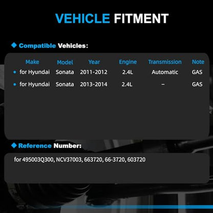 CV Axle for Hyundai Sonata 2011-2014 2.4L GAS - size: Front Left CV Axle Shaft