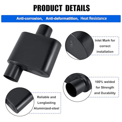 Universal Mufflers,Performance Automotive Exhaust Muffler，Single Chamber 2.25 inch inlet (ID) 2.25 inch outlet (ID) Black FH72441 - color: Black, size: 2.25"