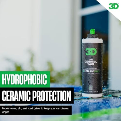 3D GLW Series Ceramic Wax – SiO2 Infused Car Wax for Ultimate Gloss, Hydrophobic Protection & Easy Application | Ultra Slick Shine | Made in USA 16 oz