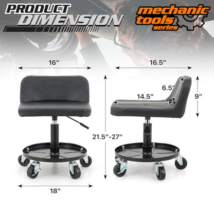 M-AUTO Padded Seat Mechanic Stool with Wheels, 16”-21” Height Adjustable Swivel Mechanics Seat with Tool Tray Storage for Garage and Garden, 300lbs Capacity - size: 21" Round