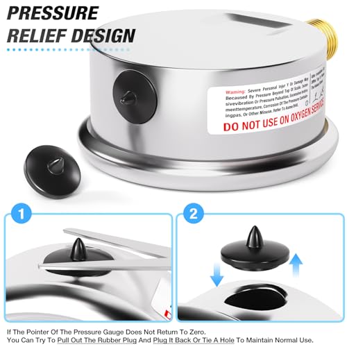 MEANLIN MEASURE -30inHG~60Psi Stainless Steel 1/4" NPT 2.5" FACE DIAL Vacuum Pressure Gauge, Lower Mount, with 1/2" NPT and 3/8" NPT Hex Bushing - size: -30inHG-60Psi