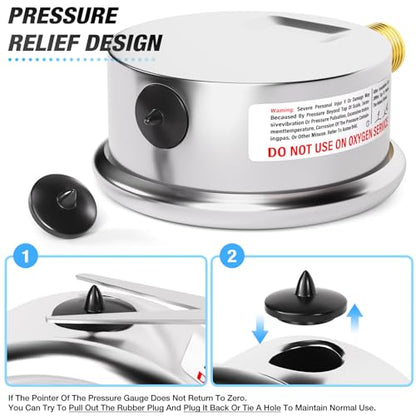 MEANLIN MEASURE -30inHG~60Psi Stainless Steel 1/4" NPT 2.5" FACE DIAL Vacuum Pressure Gauge, Lower Mount, with 1/2" NPT and 3/8" NPT Hex Bushing - size: -30inHG-60Psi