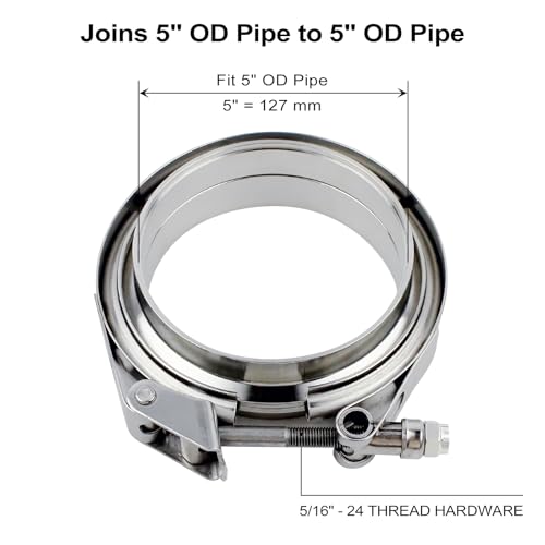 ROADFORMER 5 inch V Band Clamp with Flanges, Quick Release, 2 Pack - size: 5 inch