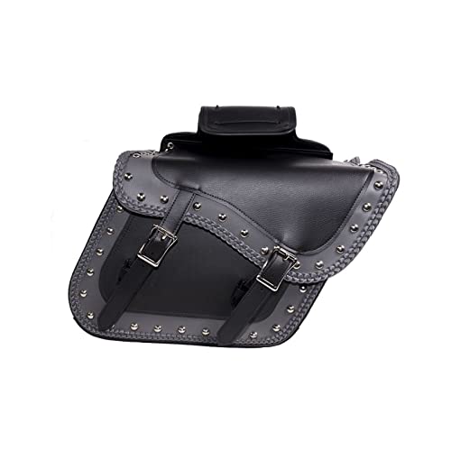 GARGOYLE BELLS Motorcycle Saddle Bags Studded PVC Motorcycle Luggage Bag with Gun Holsters For Softails Sportsters and Choppers Waterproof Tool Bags - size: 14" x 12" x 10.5", style: Style 1-with Studs and Braids