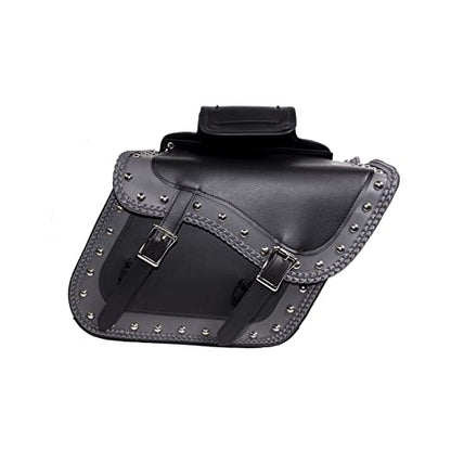GARGOYLE BELLS Motorcycle Saddle Bags Studded PVC Motorcycle Luggage Bag with Gun Holsters For Softails Sportsters and Choppers Waterproof Tool Bags - size: 14" x 12" x 10.5", style: Style 1-with Studs and Braids