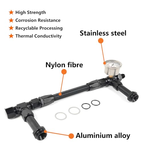BARTOO 8AN Carburetor Dual Feed Fuel Line Kit With Pressure Gauge,Black - color: 8AN,Black,With Pressure Gauge, size: 8 AN