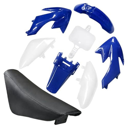 CRF50 Plastics Kit Pit Bike Parts Fairings Fenders + Black Seat for CRF 50 XR 50 XR50 SSR 110 SSR 125 Taotao DB14 Coolster 125cc Dirt Pit Bikes (Blue) - color: Blue
