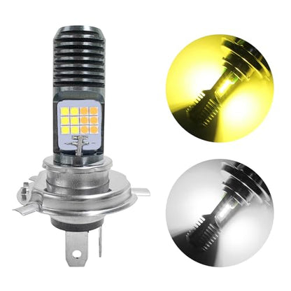 9-16V H4 LED Motorcycle Headlight Bulbs, Super Bright 3030 Chips Bulb Halogen Lamp Replacement, Waterproof High/Low Beam LED Headlight Bulb for Most Motorcycles ATVs (White & Yellow) - color: H4, White & Yellow
