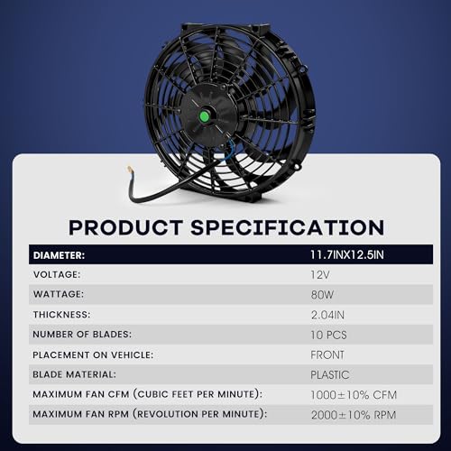 12 inch Electric Radiator Cooling Fan 12V 80W with Thermostat Wiring Switch Relay Kit Black - size: 12 Inch