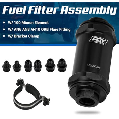 AN6 AN8 AN10 Inline Fuel Filter E85 Ethanol with 100 Micron Stainless Steel Element Black - size: AN6 AN8 AN10 - 100 Micron