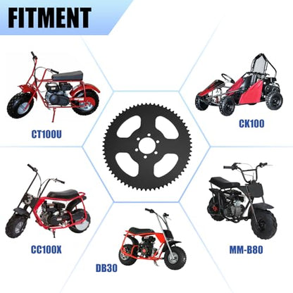 YOXUFA 65 Tooth Sprocket 35 Chain with 140 Links Replacement for Coleman CT100U CC100X Baja Doodle Bug Blitz Dirt Bug Racer DB30 Motovox Mbx10 Predator 97cc 100cc 2.5hp Mini Bike Powersports Parts
