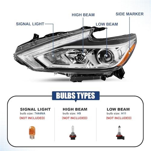 PENSUN Halogen Headlight Assembly Fit for 2016 2017 2018 Nissan Altima Replacement Headlamp Chrome Housing (Left Driver Side) - color: Chrome Housing, size: Left Driver Side