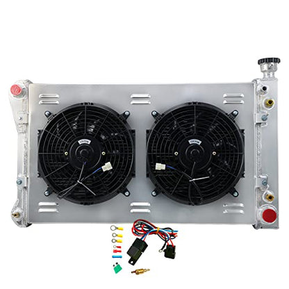 ALLOYWORKS 3 Row Radiator + Shroud Fan + Relay For 1988-1997 Chevy GMC C1500 C2500 K1500 K2500 Pickup 5.0L 5.7L