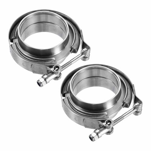HARFINGTON 2pcs V Band Clamp with Flange 2.36 Inch 304 Stainless Steel Male Female V-Band Exhaust Clamp Flange Kit for Auto, Silver - size: 2.36 Inch