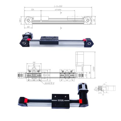 FUYU FPB45 Linear Belt Rail Linear Motion Guide Belt Drive Linear Module Table Nema 23 Stepper Motor for CNC[1300mm Work Size Stroke] - size: 1300mm
