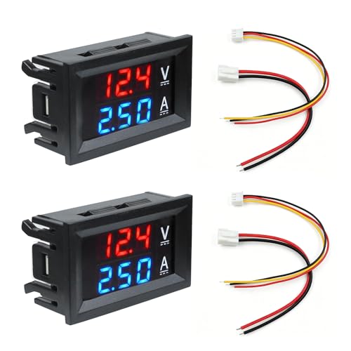 Mikako 2PCS Digital Voltmeter Ammeter, DC 0-100V 0-50A Volt Amp Multimeter Panel with Wires, LED Display Battery Monitor Meter, Current Tester Voltage Gauge for RV/Car Battery