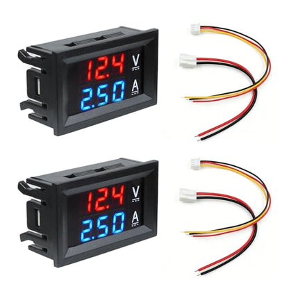 Mikako 2PCS Digital Voltmeter Ammeter, DC 0-100V 0-50A Volt Amp Multimeter Panel with Wires, LED Display Battery Monitor Meter, Current Tester Voltage Gauge for RV/Car Battery