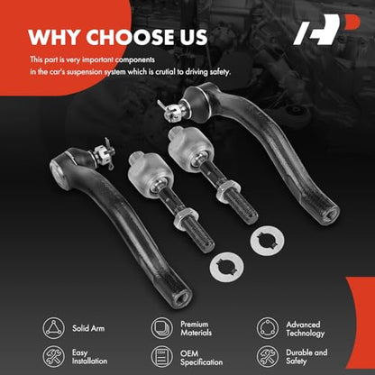 A-Premium Front Inner & Outer Tie Rod End Kit, Compatible with Honda