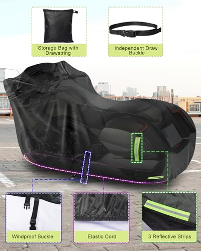 Zacro 420D Heavy Duty Motorcycle Cover, Waterproof Outdoor All Weather UV Dust Snow Proof, Universal Fit for Harley Honda Yamaha Suzuki Scooter Dirt Bike