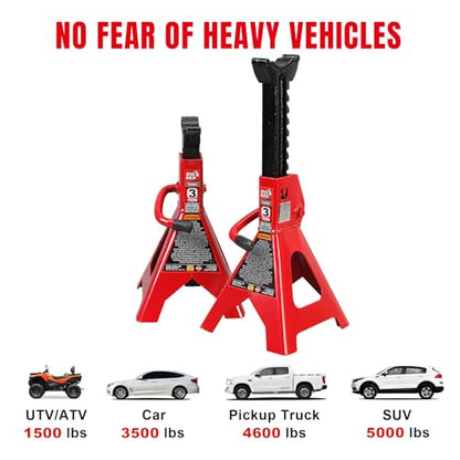 Big RED 3 Ton (6000 LBs) Jack Stands, with Adjustable Lock Car Jack Stand, Fit for Vehicle, Red, 2 Pack - size: 3 Ton, style: Basic