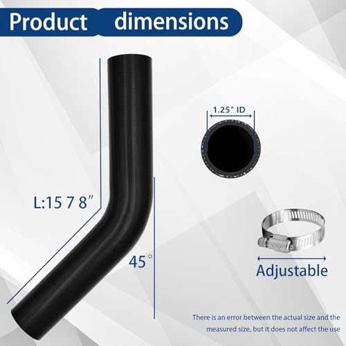 1 1/4 inch Fuel Filler Neck Hose With 4 Clamps, 15 7/8" Length Reinforced Gas Tank Hose (45 Degree, 1.25" ID) - size: 1.25" ID, style: 45 Degree
