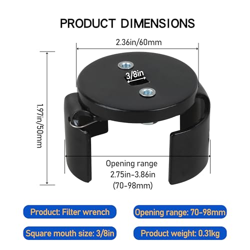63600 Oil Filter Wrench - 2 1/2" to 3 1/8" Adjustable Range for Car Filters