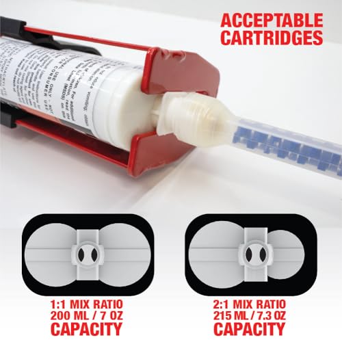 LAUCO Dual Cartridge Epoxy Gun 200 ml – Manual 1:1 and 2:1 Adhesive Applicator for Panel Bonding, Structural Epoxy, Fillers, and Plastic Repair (33093) - color: Red