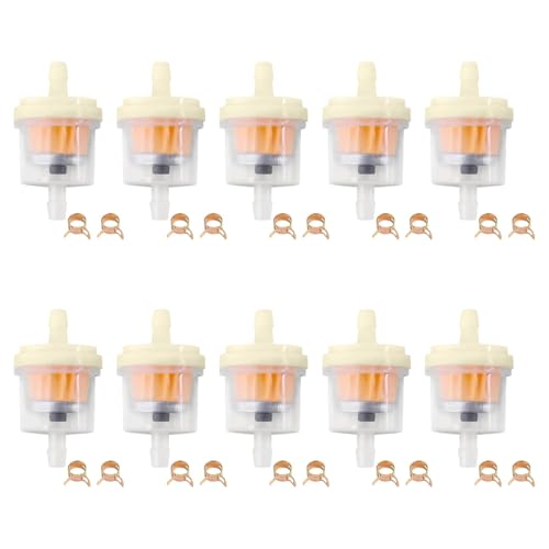 Universal 3/16" Gas Inline Fuel Filters with Hose Clamps 10 Pack for Lawnmower, Snowblower, Go Kart, Scooter, Motorcycle, ATV, and More Small Engines - size: 3/16“-10pcs