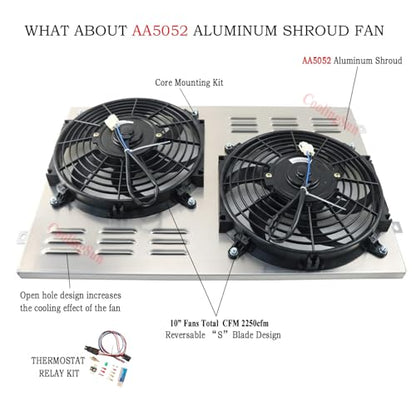 Aluminum Radiator Shroud Electric Fan for 1967-1970 1968 1969 Ford Mustang Ranchero Fairlane Torino Ltd V8 67 68 69 70