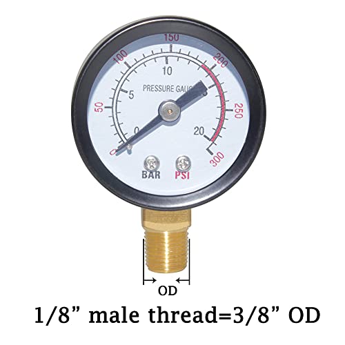 Joywayus Pressure Gauge 0 to 300 PSI Brass 1/8" Male NPT Thread Lower Mount, Multiple Function - size: 0-300PSI--1/8", style: No Glycerin Filled