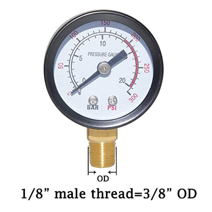 Joywayus Pressure Gauge 0 to 300 PSI Brass 1/8" Male NPT Thread Lower Mount, Multiple Function - size: 0-300PSI--1/8", style: No Glycerin Filled