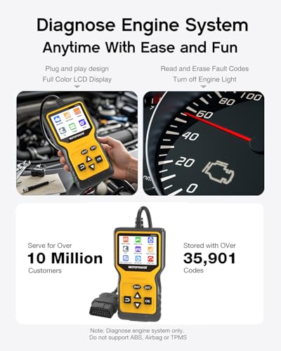 MOTOPOWER MP69033 Pro OBD2 Scanner Code Reader Check Engine Fault Light Diagnostic Scan Tool with Battery Tester - color: Yellow