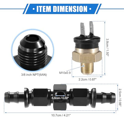 Coolant Hose Thermostat Switch Kit, 6AN 170'F on - 155'F Off Transmission Cooler Sensor Fan Oil Cooler Radiator Electric Switch Fitting Universal for Car Truck Metal Black - size: 170'F on - 155'F