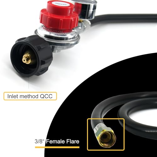 MAJARO 12 Feet 5/16" High-Pressure PVC Propane Regulator Hose with Gauge - Adjustable 20 PSI, QCC1 Inlet & 5/8”-18UNF Outlet Nut for LP Gas Grills, BBQs, Turkey Fryers, Smokers - color: Adjustable valve & Gauge