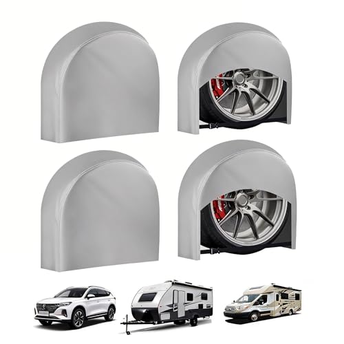 Tire Covers Set of 4,Fits 27"-29" Inch Tire 420D Uv Resistant Wheel Covers - color: Silver, size: Tire Diameters 27"-29"