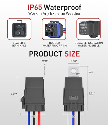 1 Pack 5-PIN 40/30 AMP 12V DC Waterproof Relay Kit with Heavy-Duty 12&16 AWG Tinned Copper Wires Pigtail, 5 PIN SPDT Automotive Relay - color: 1 Pack 5-PIN Relay
