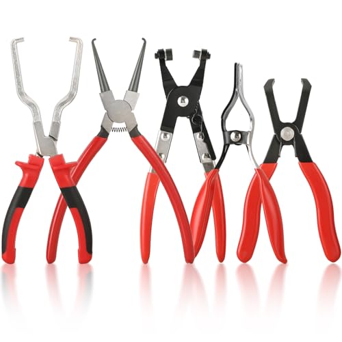 5PCS Fuel Line Pliers Set | Hose Clamp Tool, Heavy-Duty Hose Clamp Pliers Set with Filter Caliper for Automotive Line Repair